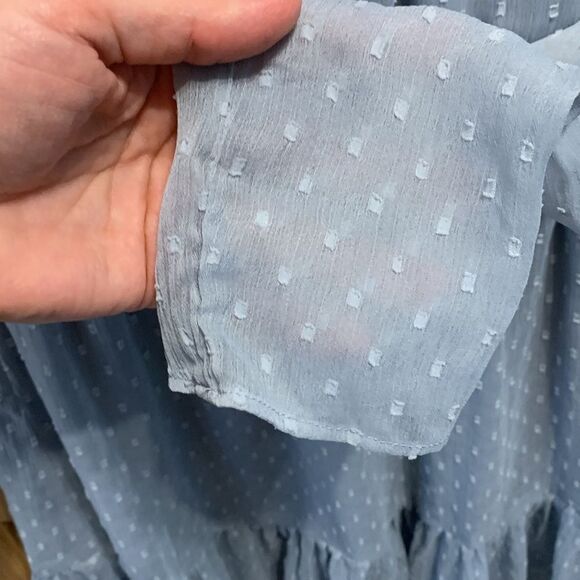 H&M Divided | Women’s Blue Sheer Swiss Dot Long Sleeve Midi Dress - Picture 6 of 10